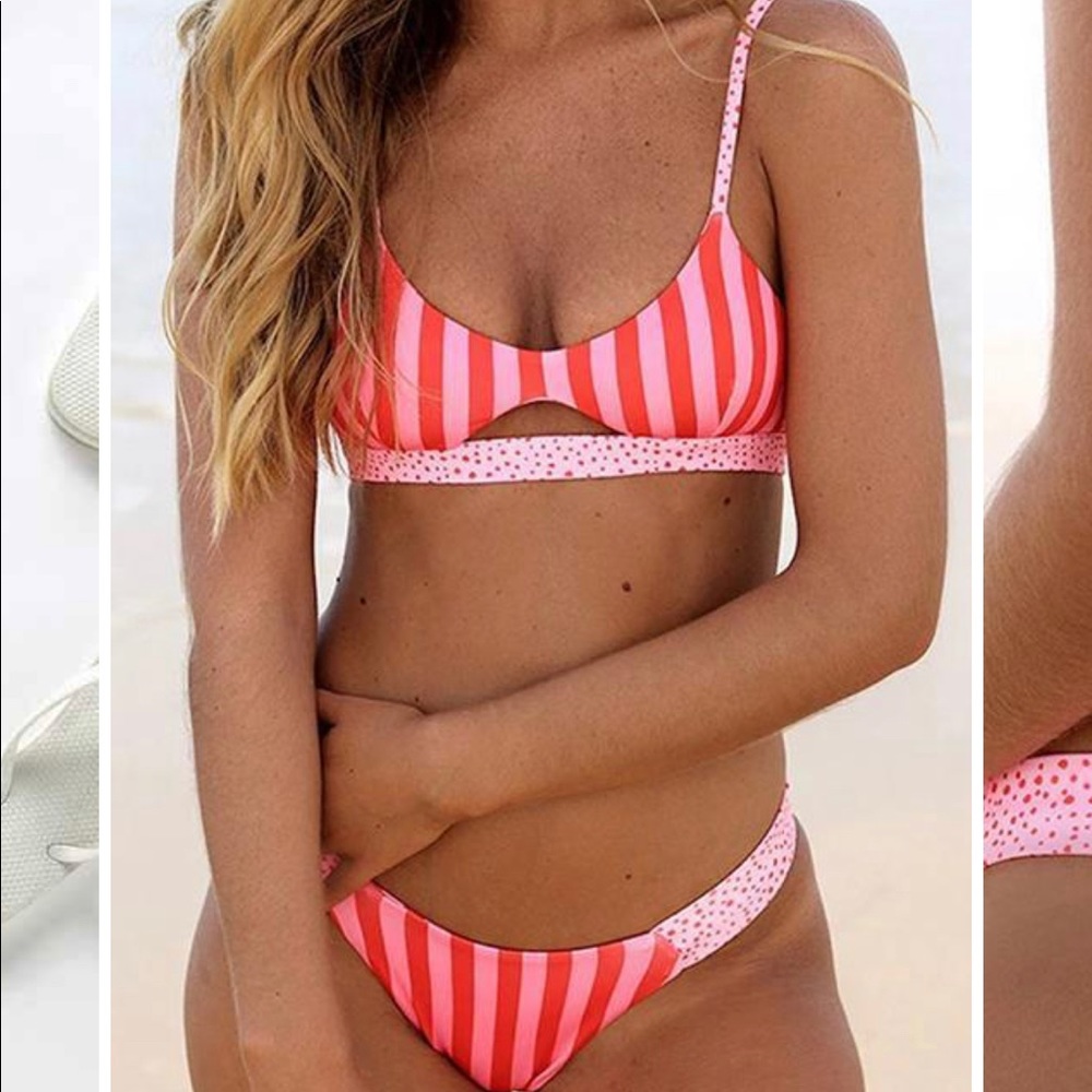 NWOT pink striped bikini
